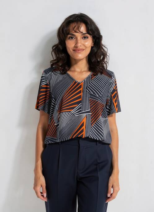 T-shirt col v manches courtes bleu FRANCE RIVOIRE femme