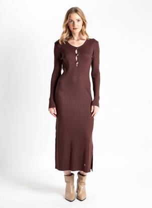 Robe longue manches longues manches longues marron AN' GE femme