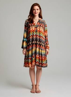 Robe mi-longue manches 3/4 manches 3/4 orange JOY'S PARIS femme
