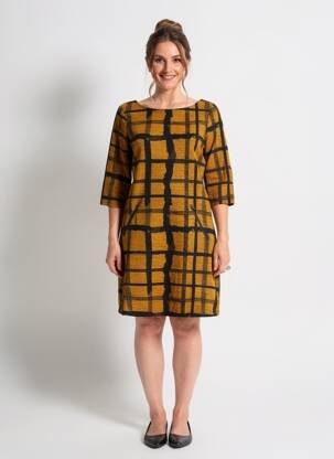 Robe mi-longue tissage crêpe manches courtes jaune VEGAS femme