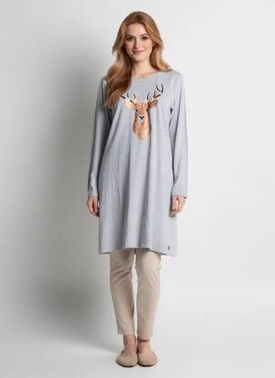 Chemise de nuit sérigraphie gris REBELLE BY PASTUNETTE femme
