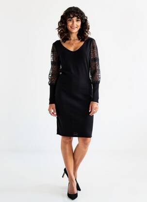 Robe mi-longue manches longues manches longues noir EXQUISS'S femme