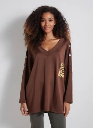 Sweat-shirt stretch manches longues marron 2W PARIS femme