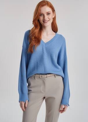 Pull col v manches longues bleu 2W PARIS femme