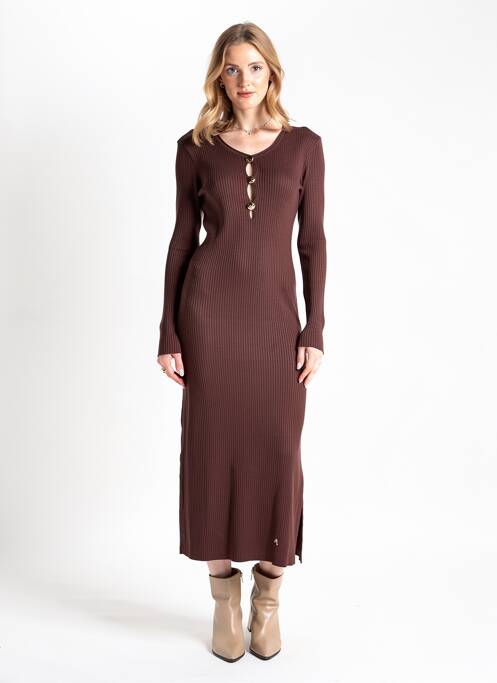 Robe longue manches longues manches longues marron AN' GE femme