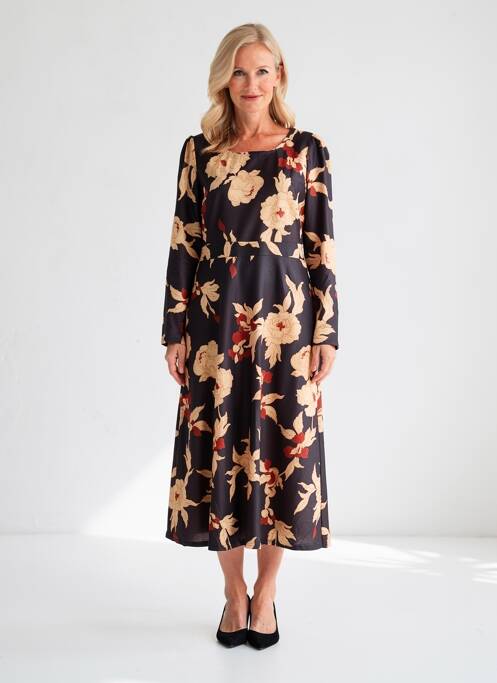 Robe mi-longue imprimé fleurs manches longues noir SWEET MISS femme