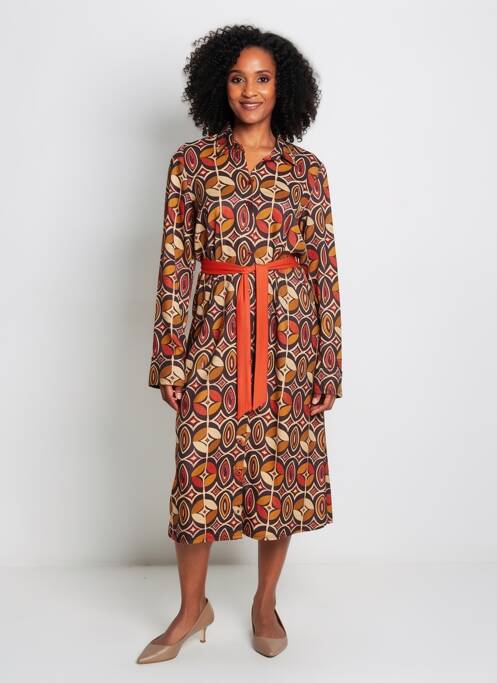 Robe mi-longue imprimé fantaisie manches longues orange SWEET MISS femme