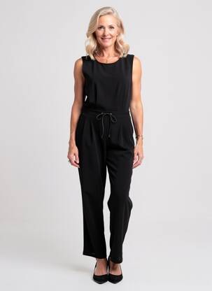 Combi-pantalon tissage crêpe manches courtes noir KAPORAL femme