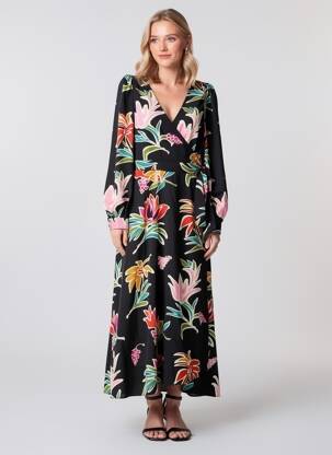 Robe longue imprimé fleurs manches longues noir MOLLY BRACKEN femme