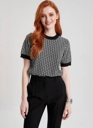 T-shirt imprimé fantaisie manches courtes noir MORGAN femme