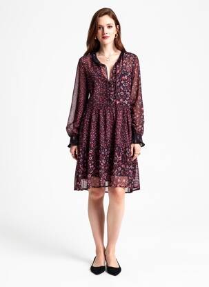 Robe mi-longue imprimé fleurs manches longues noir DESIGUAL femme
