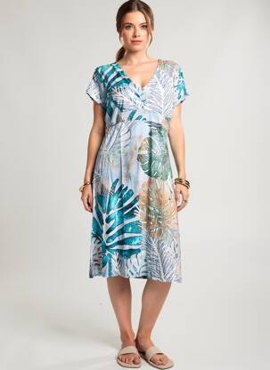 Robe mi-longue manches courtes manches courtes bleu DOLCEZZA femme