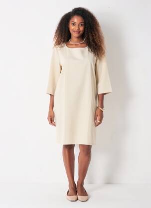 Robe courte manches 3/4 manches 3/4 beige LA CROISETTE femme