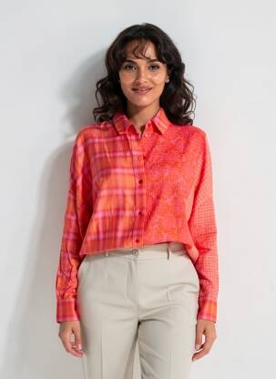 Chemisier coupe droite manches longues orange DESIGUAL femme