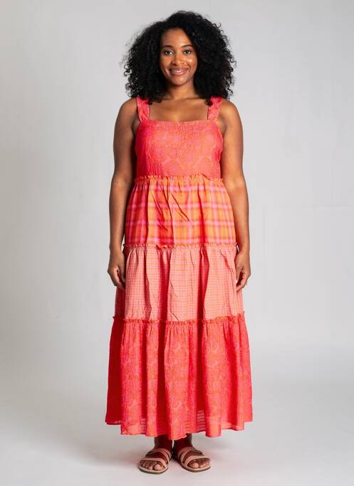 Robe longue coupe évasée fines bretelles orange DESIGUAL femme