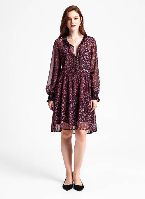 Robe mi-longue imprimé fleurs manches longues noir DESIGUAL femme