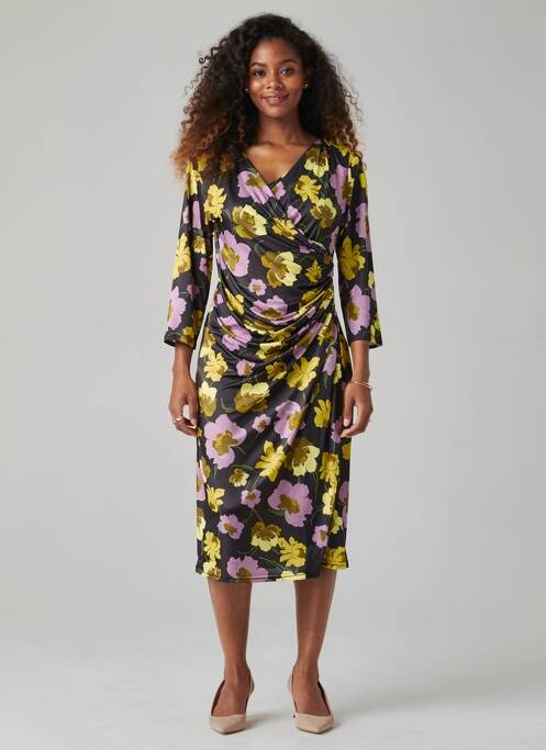 Robe mi-longue imprimé fleurs manches 3/4 noir EGERIE femme