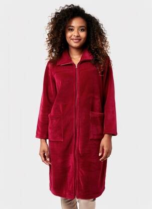 Robe de chambre col col montant rouge CANAT femme