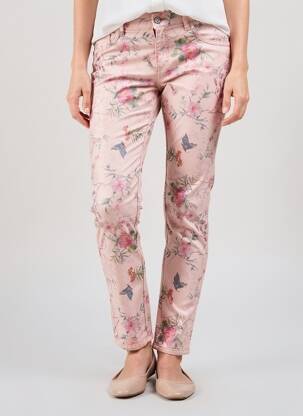 Pantalon slim tissage popeline taille normale rose ONADO femme