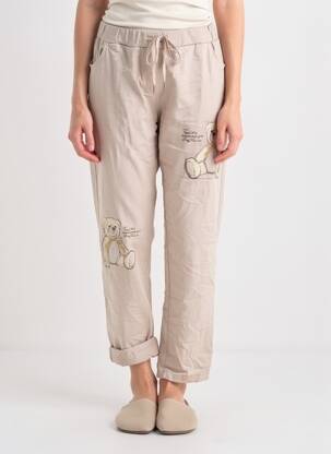 Pantalon droit stretch taille normale beige MINA ROSA femme