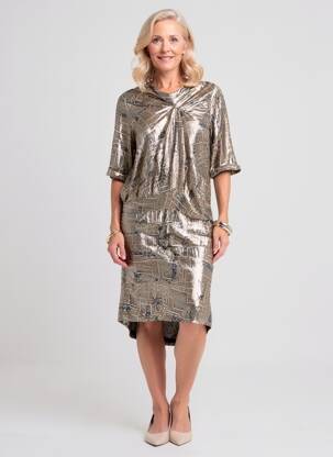 Robe mi-longue imprimé fantaisie manches courtes or ISABEL MARANT femme