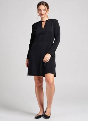 Robe mi-longue manches longues manches longues noir CAMAIEU femme