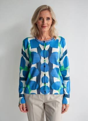 Gilet manches longues col rond bleu ANNA & GABRI femme