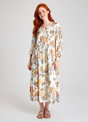Robe mi-longue manches 3/4 manches 3/4 beige JOY OF LIFE femme