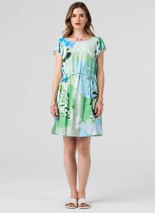 Robe mi-longue imprimé fantaisie manches courtes vert AGATHE & LOUISE femme