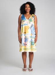 Robe mi-longue imprimé fantaisie sans manche jaune OUI femme