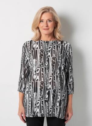 Tunique manches longues tissage crêpe noir ANGEL CIRCLE femme