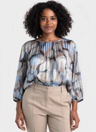 Blouse légère et transparente manches 3/4 bleu BRANDTEX femme