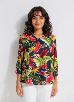 Blouse tissage popeline manches 3/4 bleu ANGEL CIRCLE femme