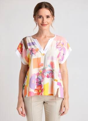 Blouse imprimé fleurs manches courtes jaune MALOKA femme