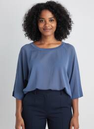 Pull tunique manches 3/4 manches 3/4 bleu OUI femme