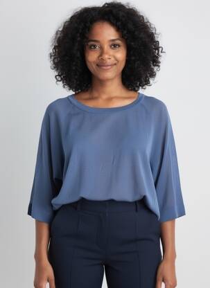 Pull tunique stretch manches 3/4 bleu OUI femme