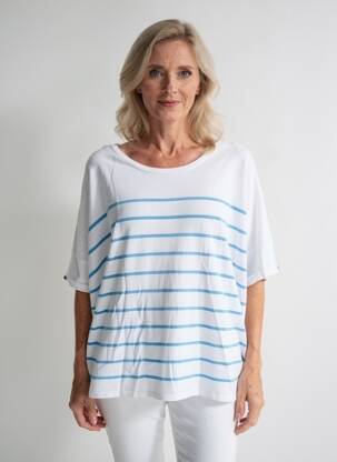 Pull stretch manches courtes bleu MARBLE femme