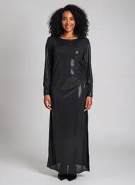 Robe longue manches longues manches longues noir ESPERANCE femme