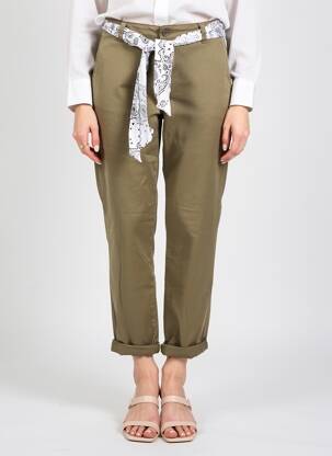 Pantalon 7/8 fermeture zippée sous rabat boutonné vert LE TEMPS DES CERISES femme