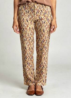 Pantalon droit fermeture zippée sous rabat boutonné marron LE TEMPS DES CERISES femme