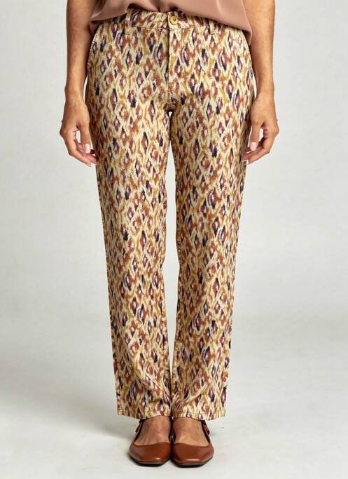 Pantalon droit fermeture zippée sous rabat boutonné marron LE TEMPS DES CERISES femme