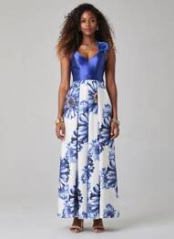 Robe longue imprimé fleurs sans manche bleu PROMULIAS femme