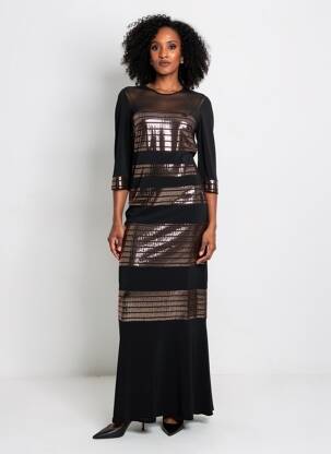 Robe longue manches longues manches longues noir JOSEPH RIBKOFF femme