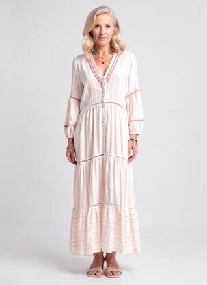 Robe longue coupe évasée manches 3/4 rose PHO FIRENZE femme