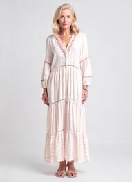 Robe longue coupe évasée manches 3/4 rose PHO FIRENZE femme