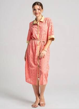 Robe longue manches courtes manches courtes rose FUEGO WOMAN femme