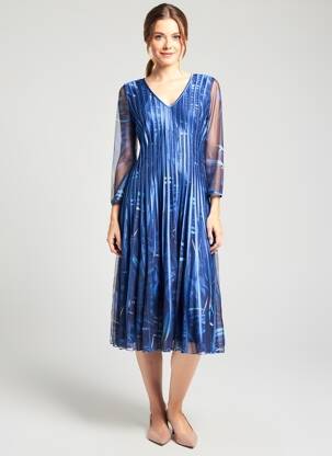 Robe mi-longue manches 3/4 manches 3/4 bleu PROMULIAS femme