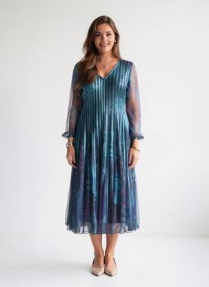 Robe mi-longue manches 3/4 manches 3/4 vert PROMULIAS femme