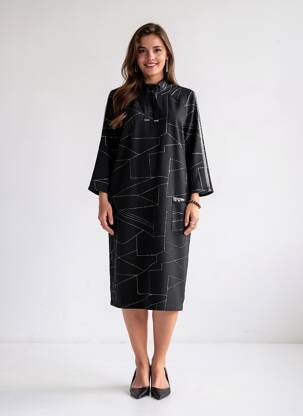 Robe mi-longue manches 3/4 manches 3/4 noir JOSEPH RIBKOFF femme