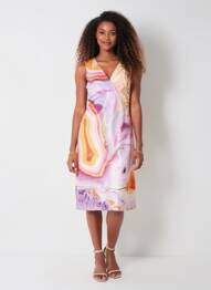 Robe longue imprimé fantaisie sans manche violet ETOILE DU MONDE femme